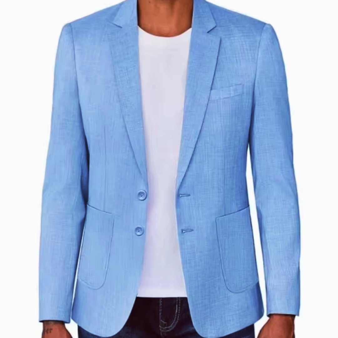 Men Formal Wear With Coat - Blazer de Lino Beige/Azul para Hombre,