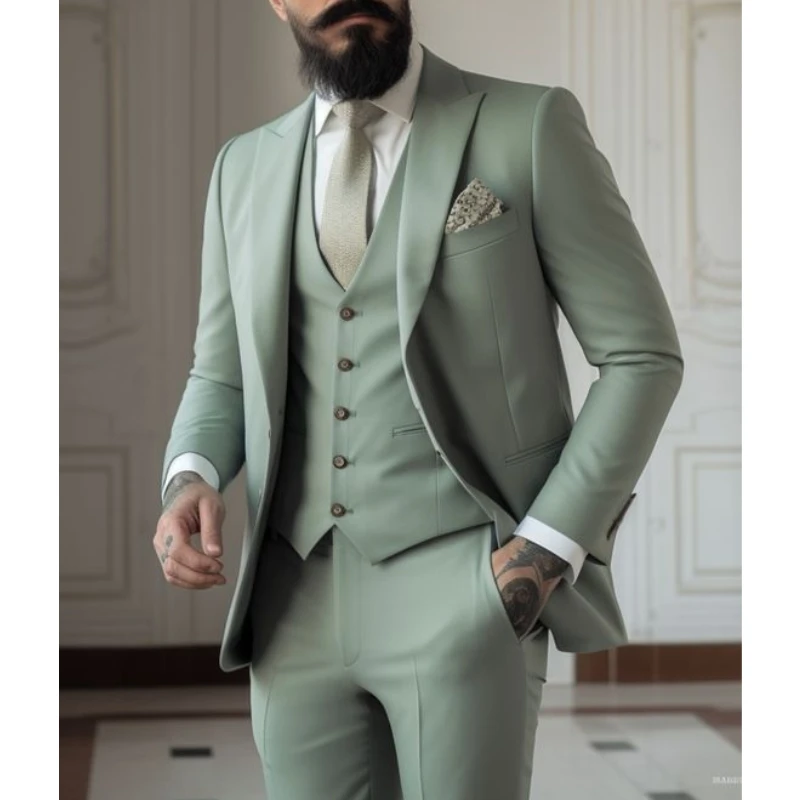 Men Formal Wear With Coat - Trajes de color verde claro, trajes