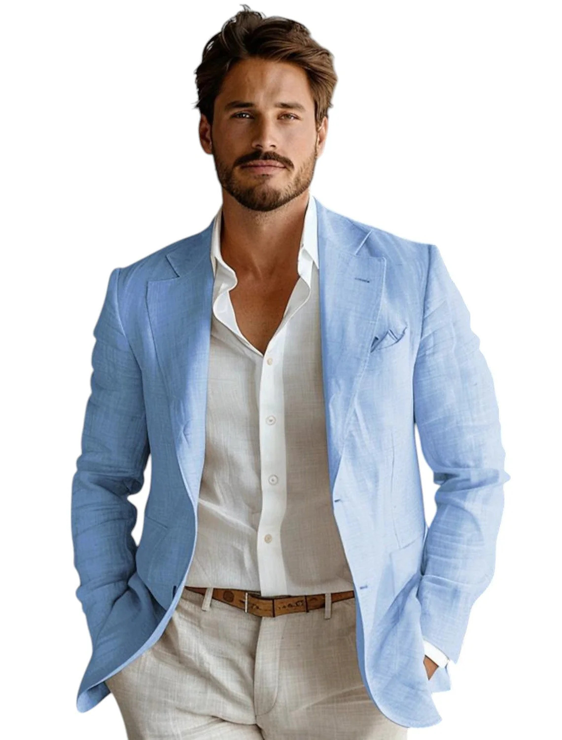 Men Formal Wear With Coat - Blazer de Lino Azul para Hombre,